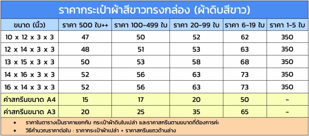 ราคากระเป๋าผ้าสีขาวทรงกล่อง Giftnology